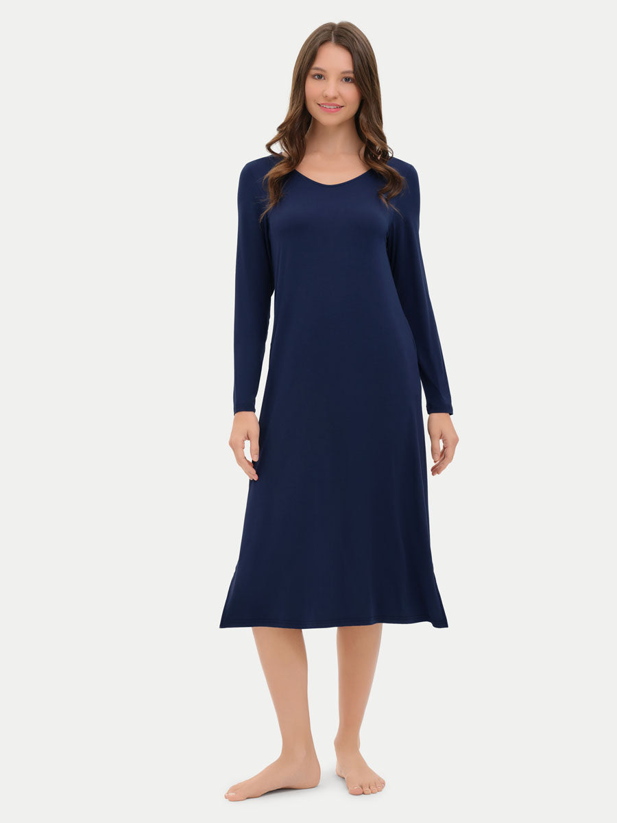Navy long sleeve long bamboo sleepshirt