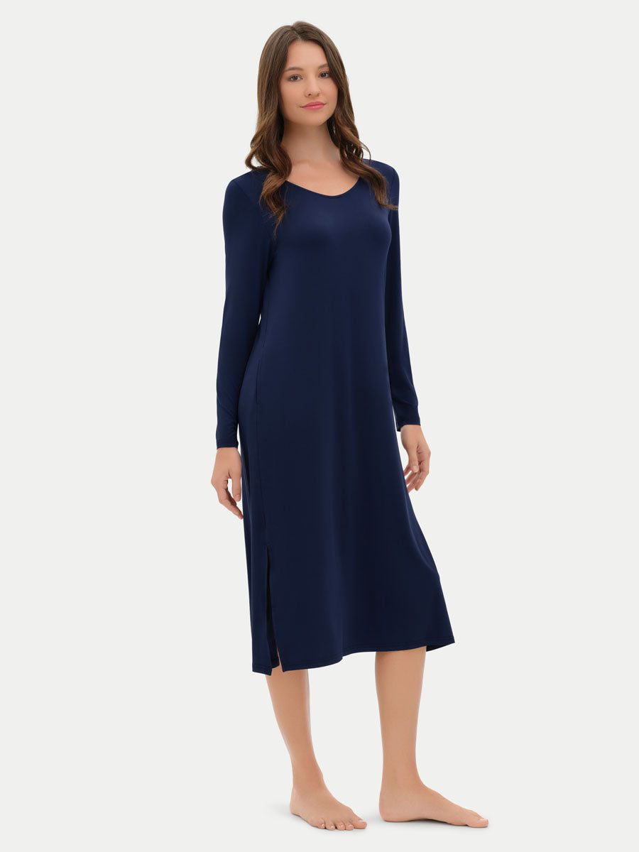 Long Sleeve Long Bamboo Sleepshirt Navy / S Long Sleeve Long Bamboo Sleepshirt Navy / S