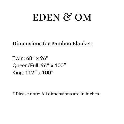 Size chart for Bamboo Blanket