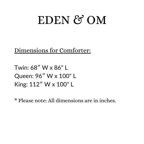 Size chart for Bamboo Comforter