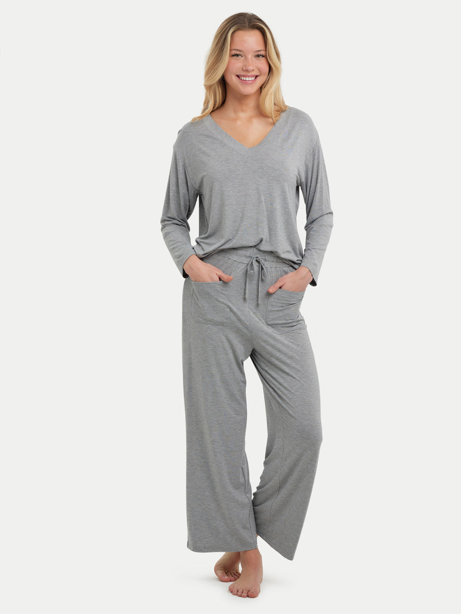 Heather gray long sleeve bamboo slouchy pajama set